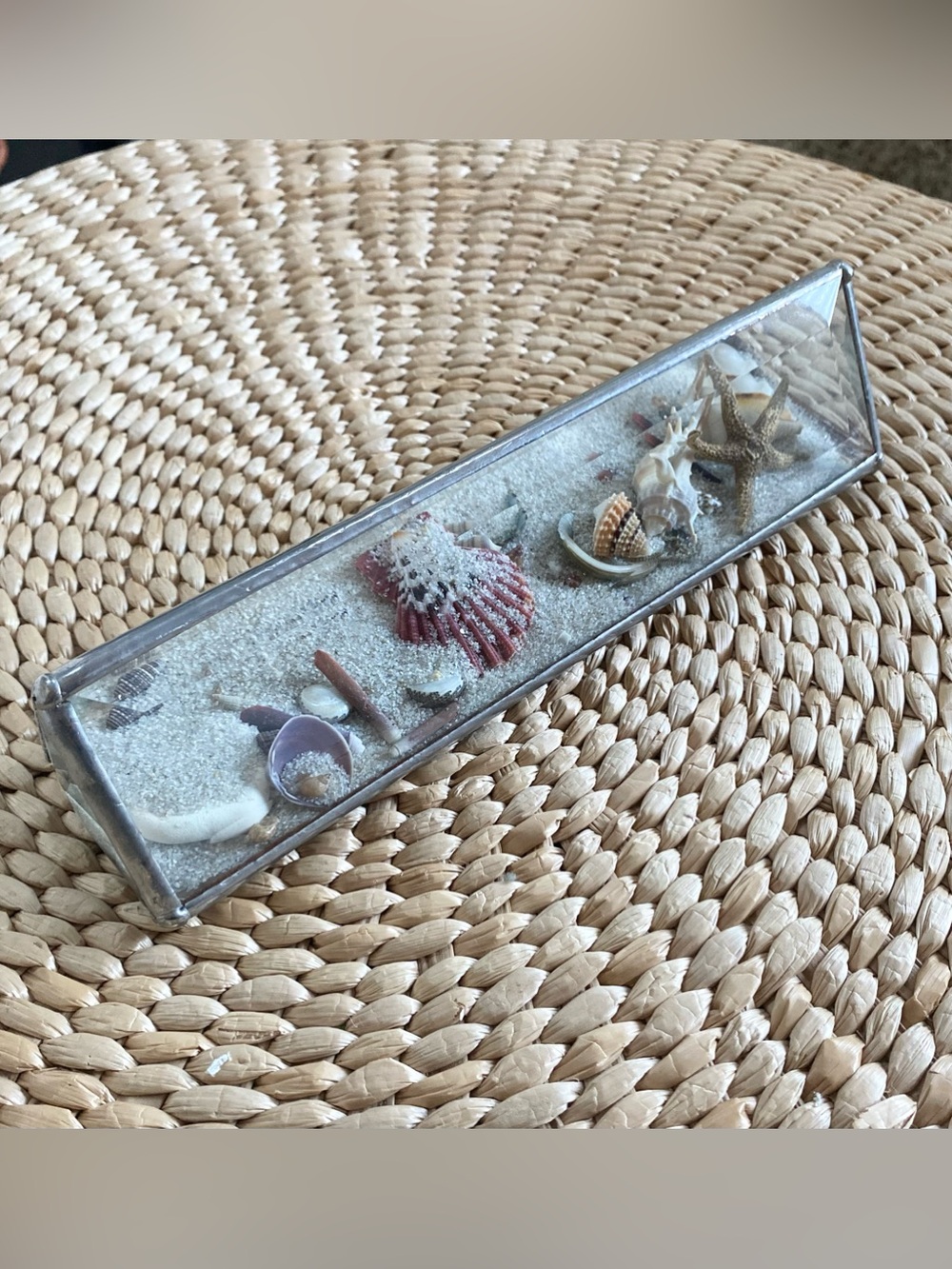 VTG Kaleidoscope Stained Beveled Glass Triangle Beach Sand Seashells Starfish - Picture 4 of 8